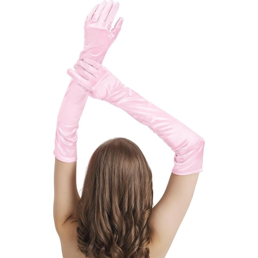 Women's Pink Imported Satin Elbow Length Halloween Cosplay Opera Gloves